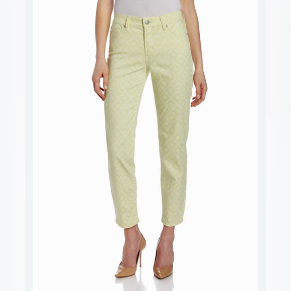NYDJ Denim - NYDJ Women’s Size 2 Light Yellow Geometric Print Slim Ankle Pants